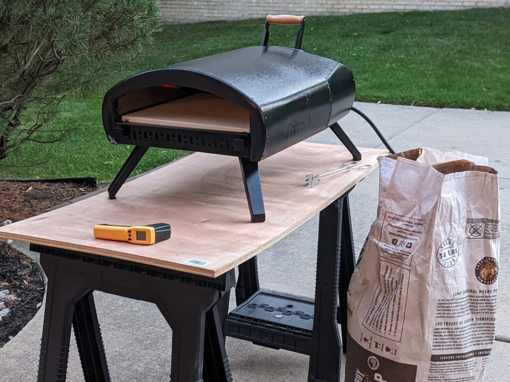 Bertello Pizza Oven on a Makeshift Table