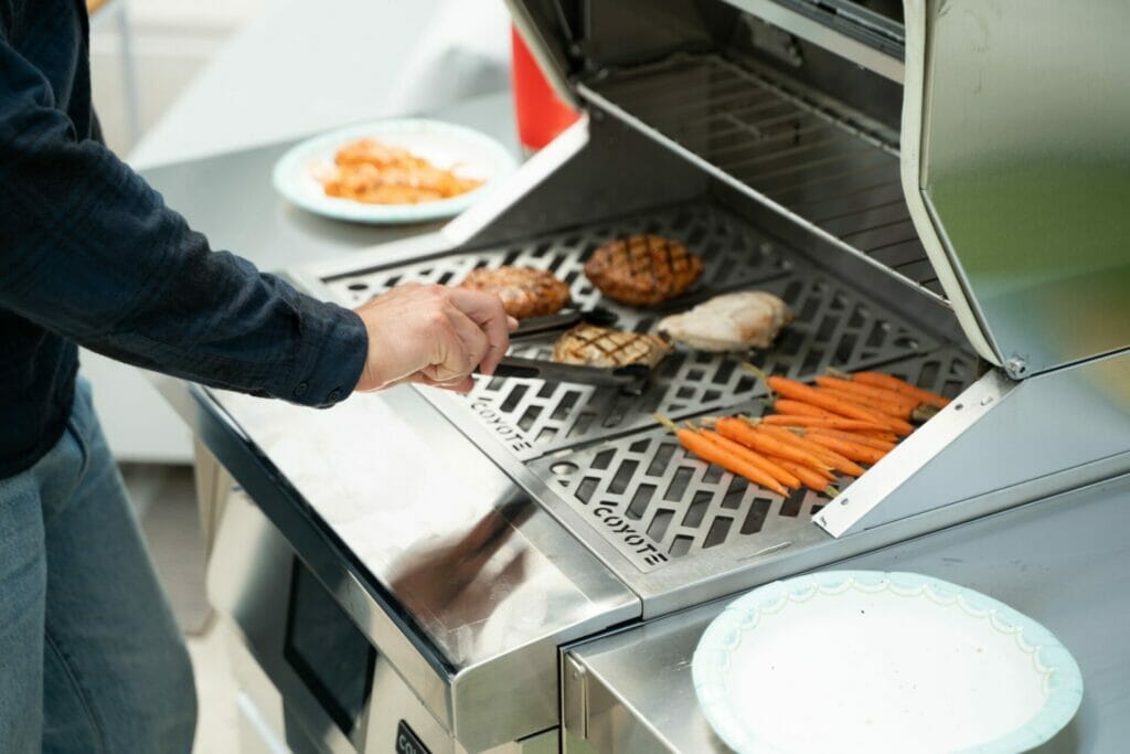 Coyote Pellet Grill Cooking Food