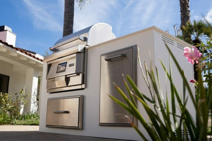 Coyote Pellet Grill in an Outdoor Kitchen Island