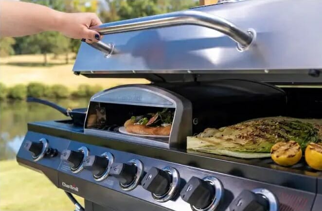 Char-Broil Pizza Oven Accessory in a Gas Grill