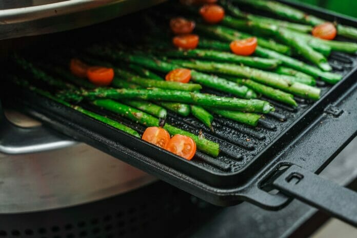 Vegetables in a Solo Stove Pi Cast Iron Pan