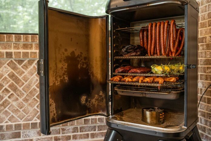 Grilla Grills Mammoth Vertical Pellet Smoker Filled with Meat