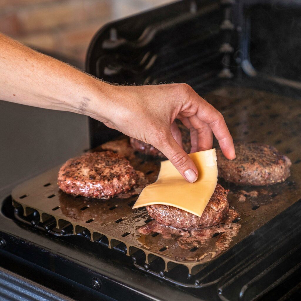 Traeger ModiFIRE Sear Grates - Burgers on Griddle Side