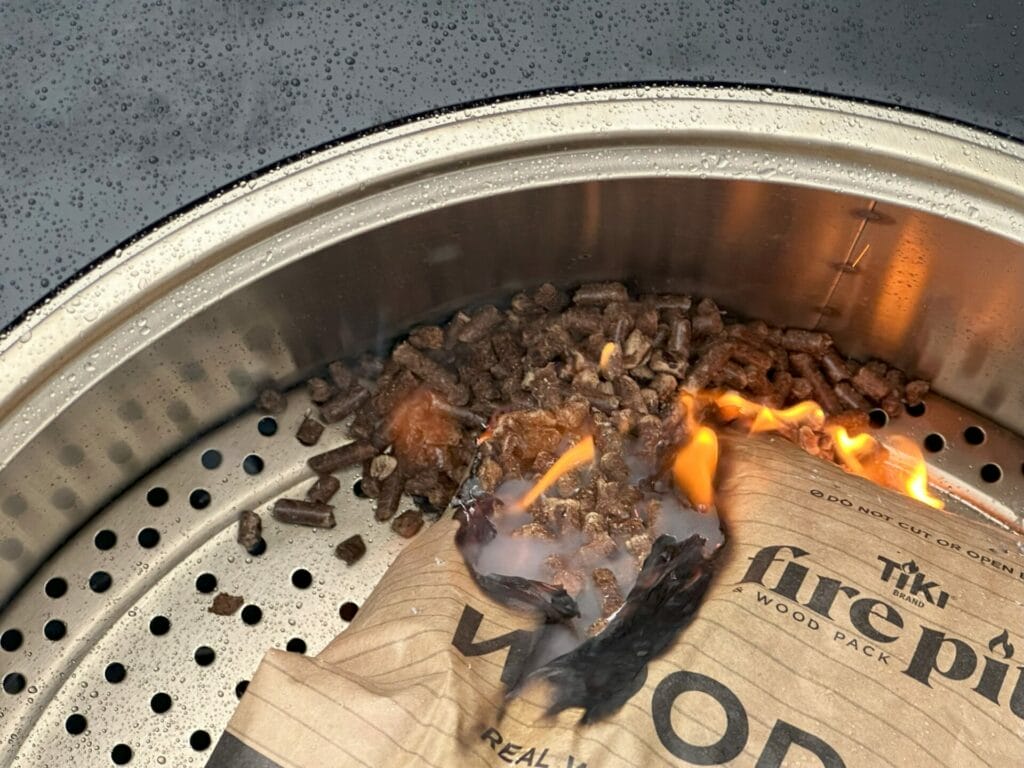 TIKI Fire Pit Wood Pack - Pellet Spilling Out