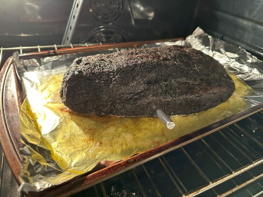Franklin Barbecue Brisket Heating in an Oven