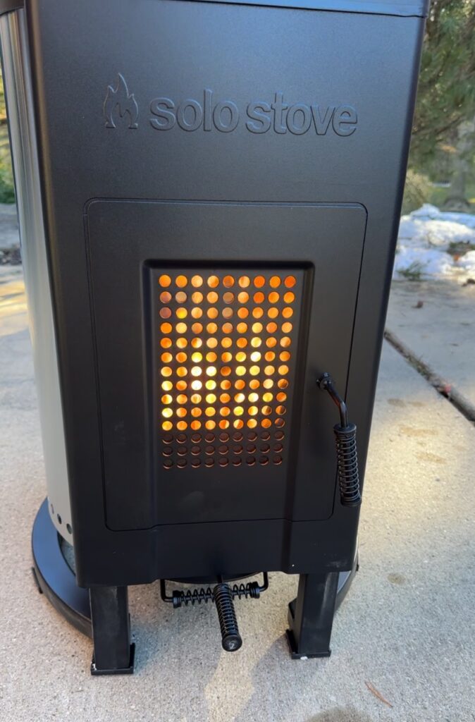 Solo Stove Tower Patio Heater Fire Going