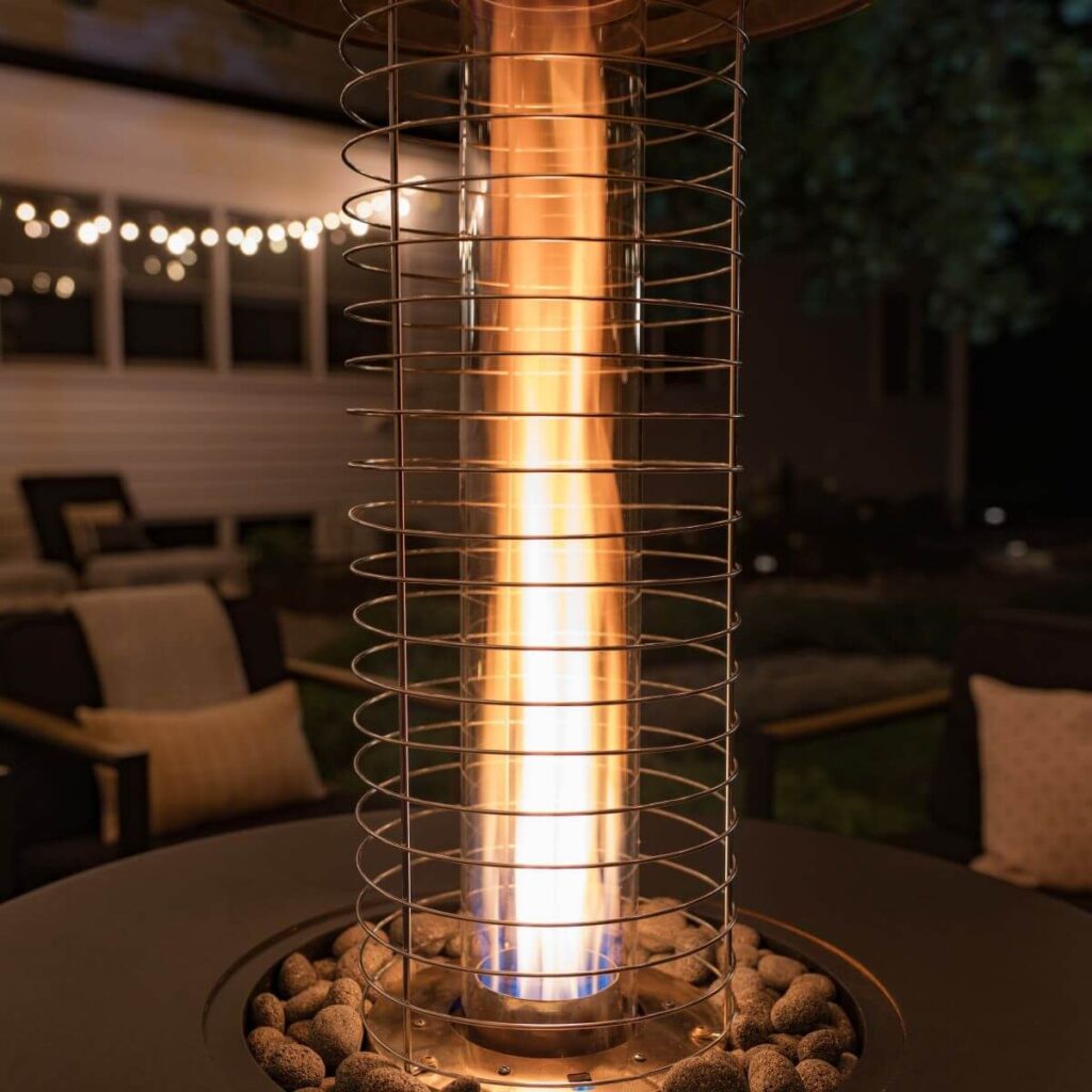 TIKI Brand Propane Fire Pit with Flames in Heater Attachment