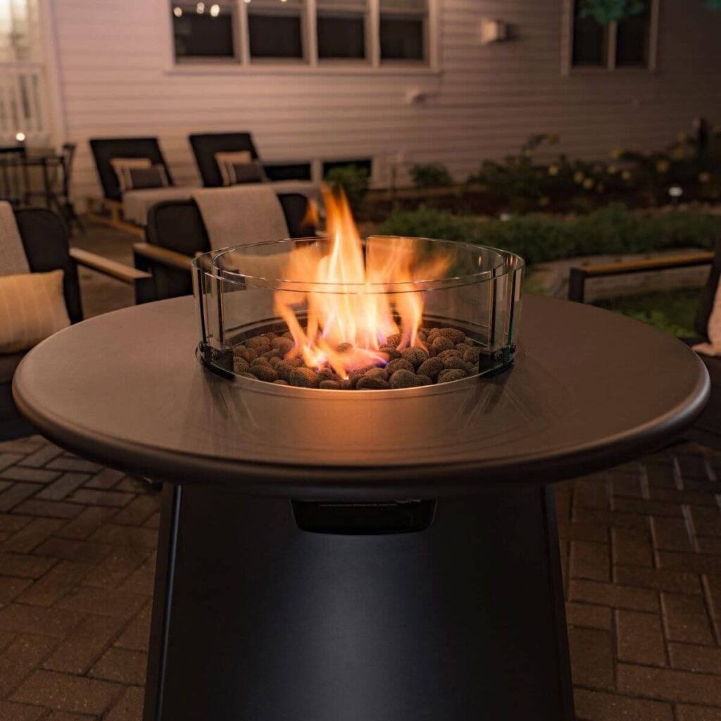 TIKI Propane Fire Pit with Table and Glass Surround Attachment