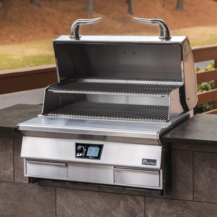 recteq E-Series Built-In Pellet Grill with Lid Open