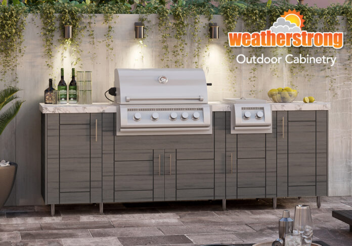 WeatherStrong AOS Outdoor Cabinets w/ Countertop. (shown in Dark Ash)