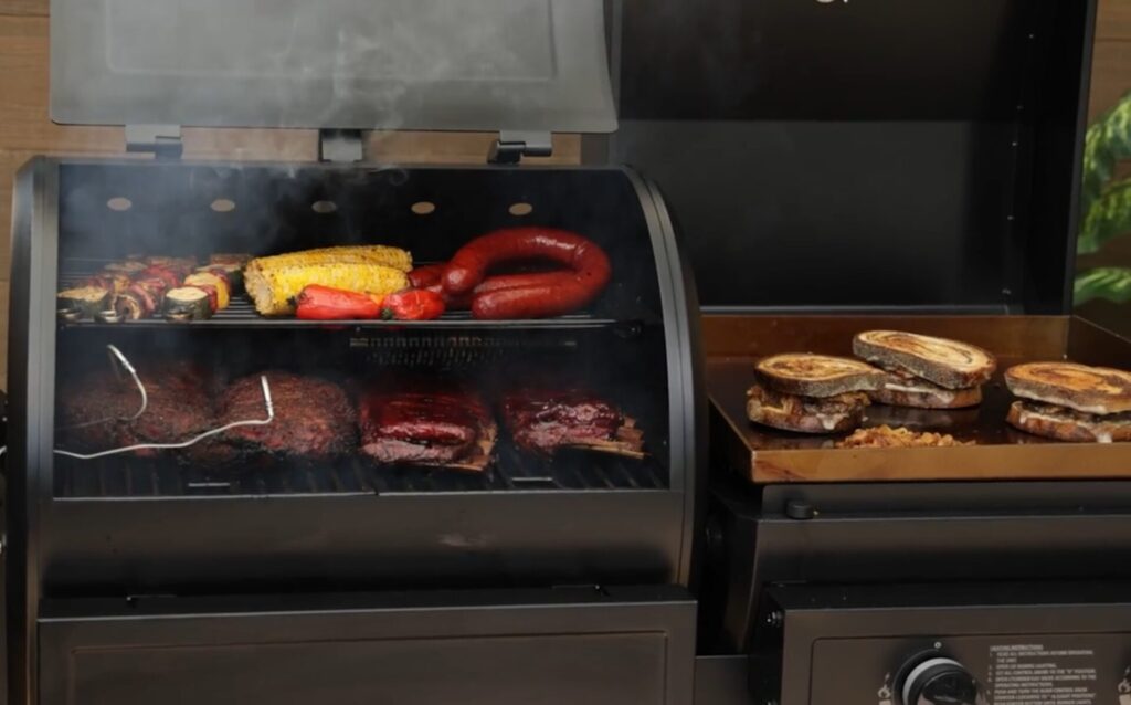 Pit Boss DX 1020 Combo Grill Loaded with Food
