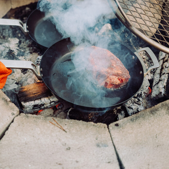 Yeti Carbon Steel Pan Cooking Over Open Fire Yeti Carbon Steel Pan Cooking Over Open Fire