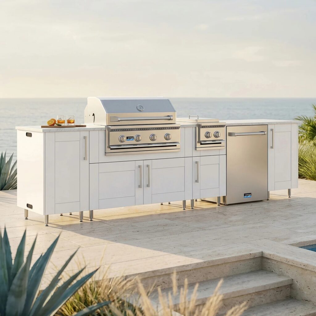 WeatherStrong Breakwater Outdoor Kitchen Island in Shell White